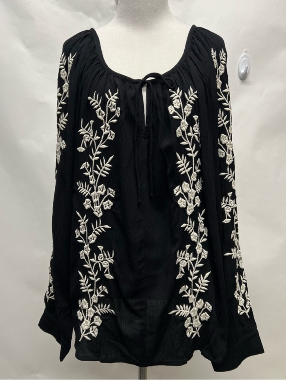 Karen Kane Black White Floral Peasant Tunic Blouse XL